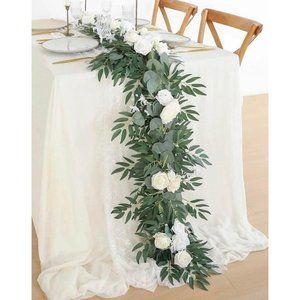 2 pack | 6.5 FT White Rose Willow Eucalyptus Garland Wedding Arch Table Decor